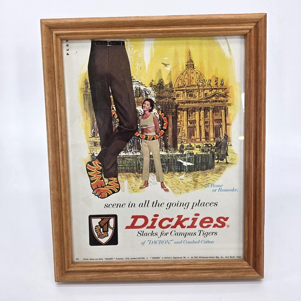 Vintage 1965 Framed Art Dickies Pants Tiger Magazine Ad Advertisement Man Cave